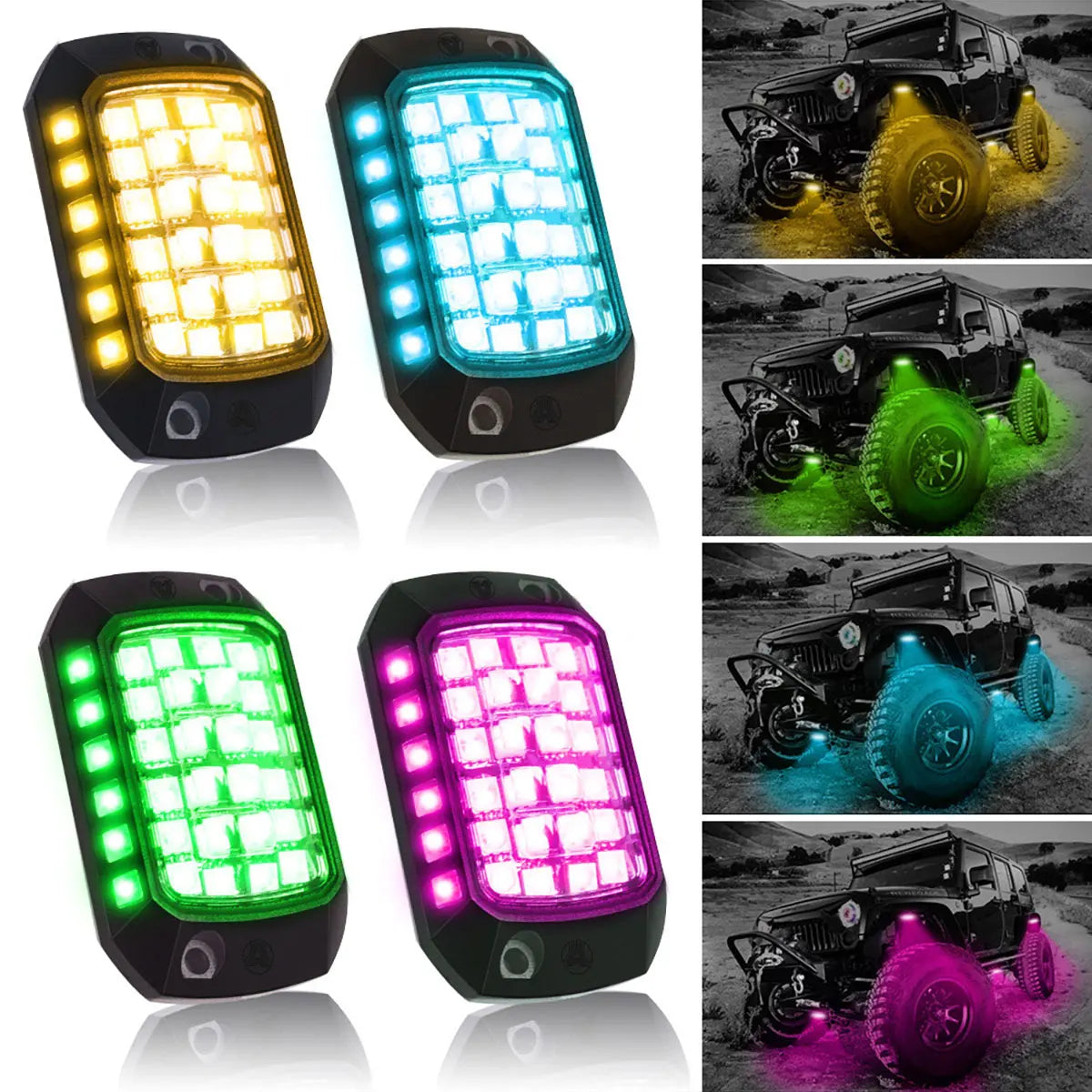 For Jeep 12PCS Underglow Chassis RGB Neon Rock 3D Lens Truck