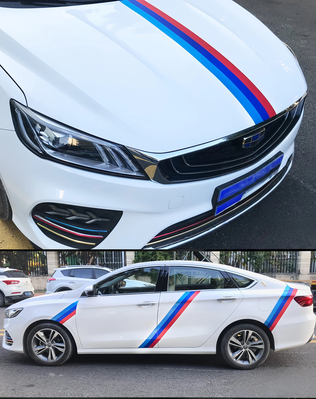 For Hood Roof Boby Exterior Styling Tricolor Racing Stripe Hood