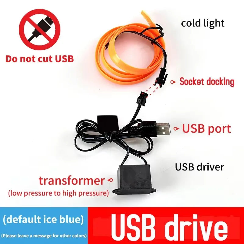 5M Interior Atmosphere Lighting Strip 5V Flexible El Cold