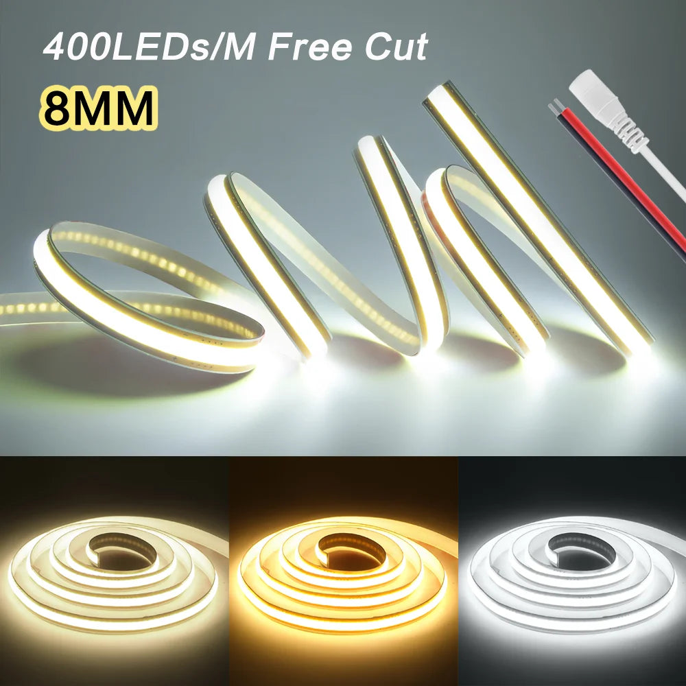 8MM Cut Cob Strip 400leds M 12V 24V Density