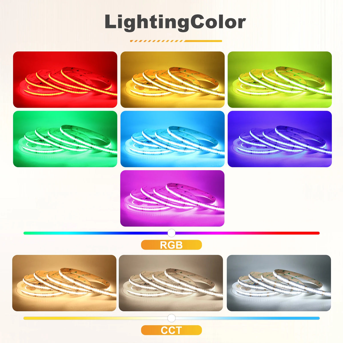 Rgbcct Cob Strip dc12v 24V Density Ribbon Tape rgb+cct