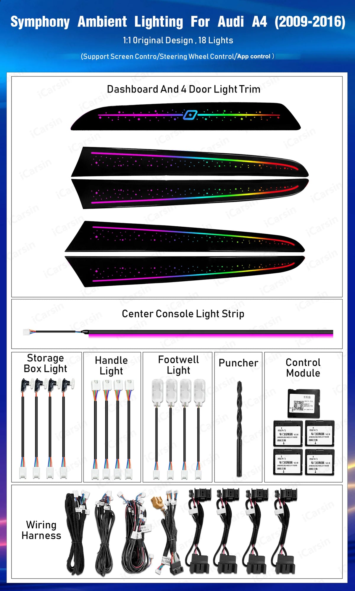 For Audi A4 B8 2009 - Colors Dynamic Ambient 2016 Interior
