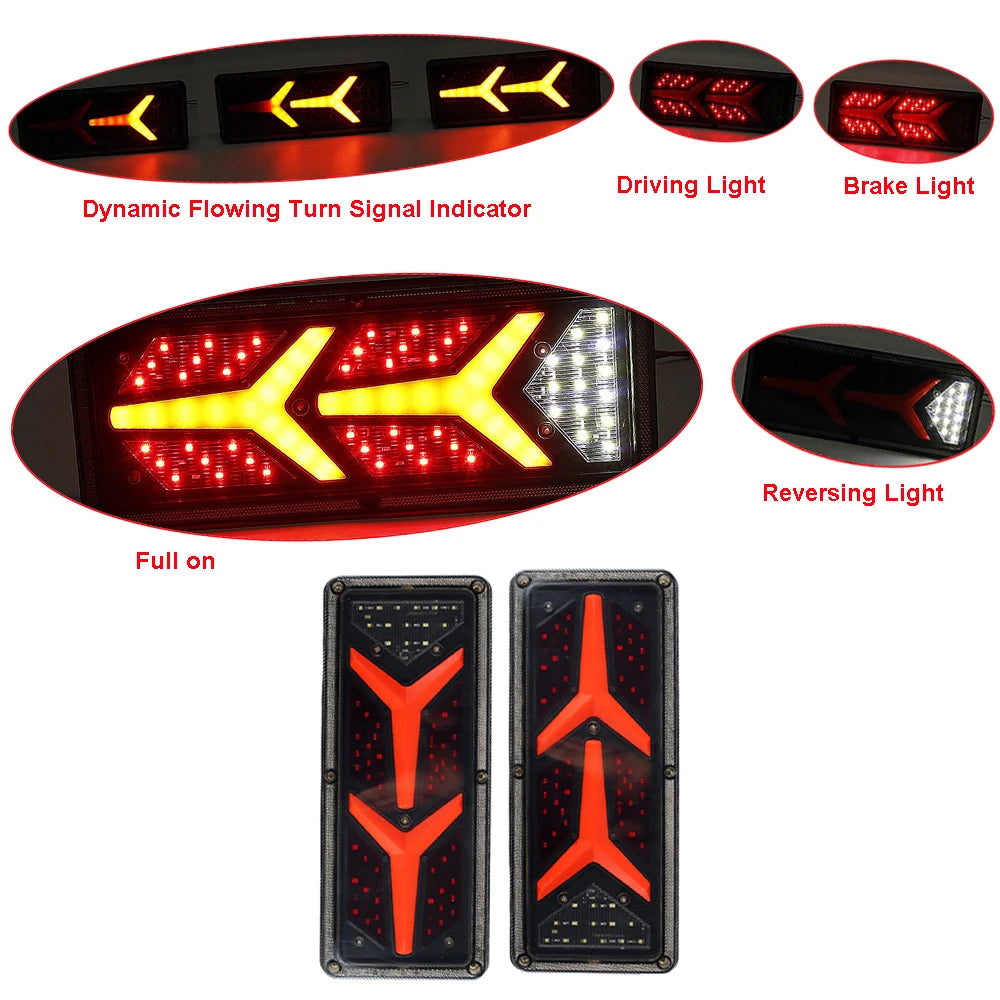 For 24V 2PCS Trailer 24V ABS Black Waterproof Tailight Warning