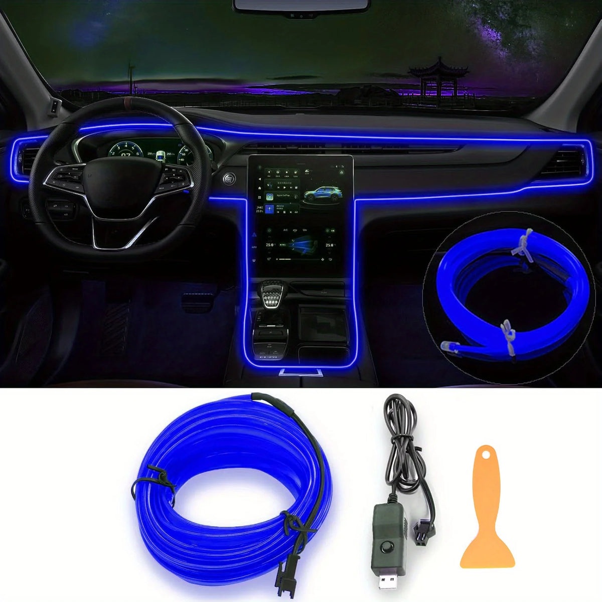 For Interior Strip 196.85inch USB Neon Ambient Lighting Kit