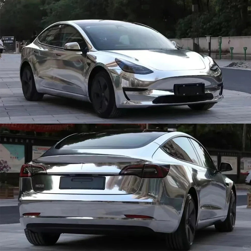 Glossy Silver Mirror Chrome Vinyl Film Wrap Wraps Foil