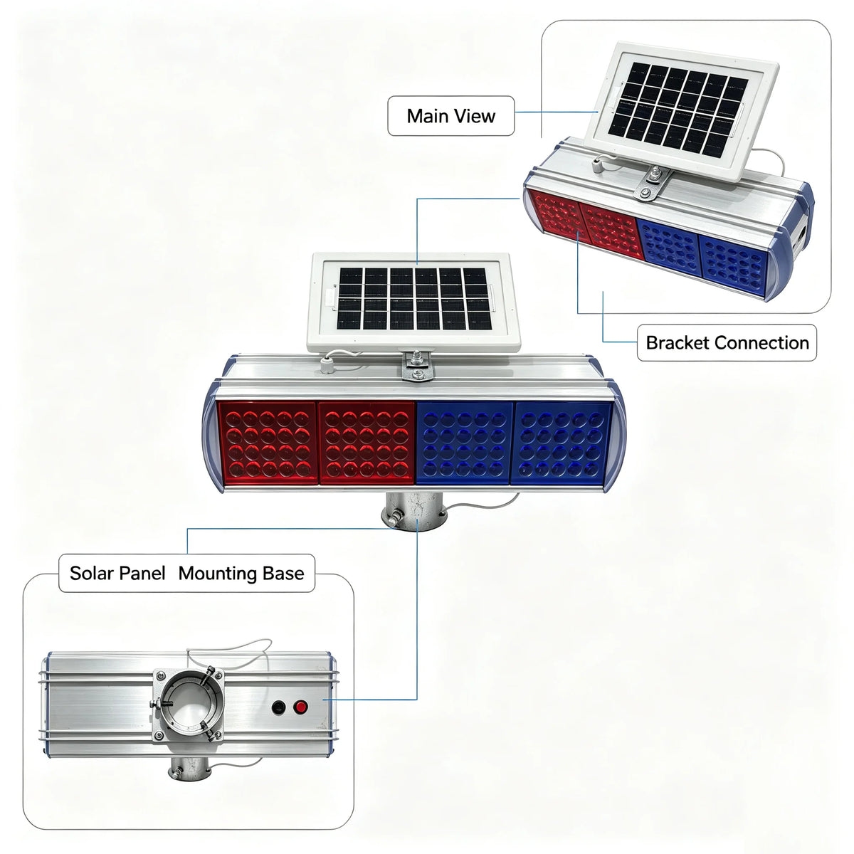 multi-solar Warning Flash Red Blue Night Traffic Road