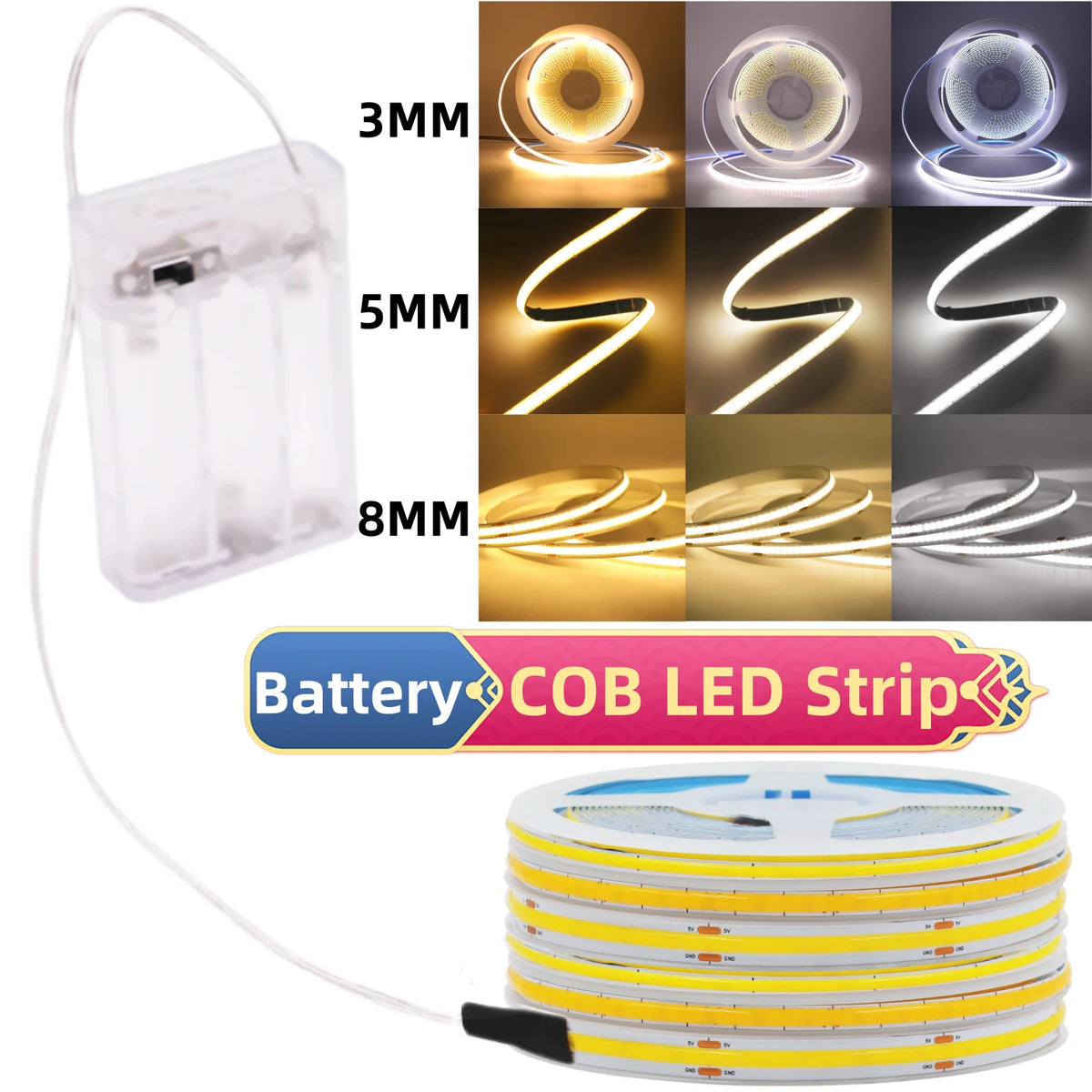 5V Cob Strip 3MM 5MM 8MM Pcb Density Battery