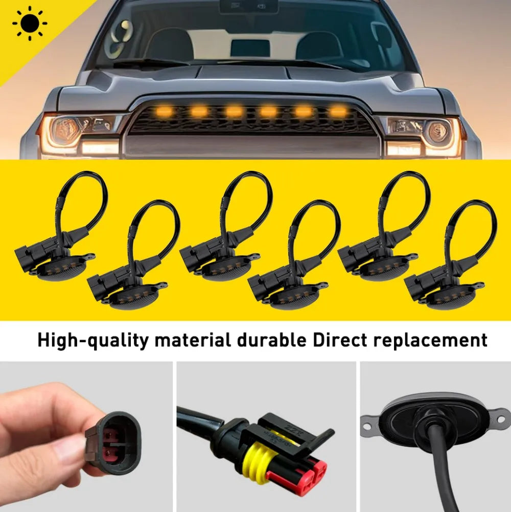 6PCS Front Bumper Amber Grille Grill Lamps Smoked Lens
