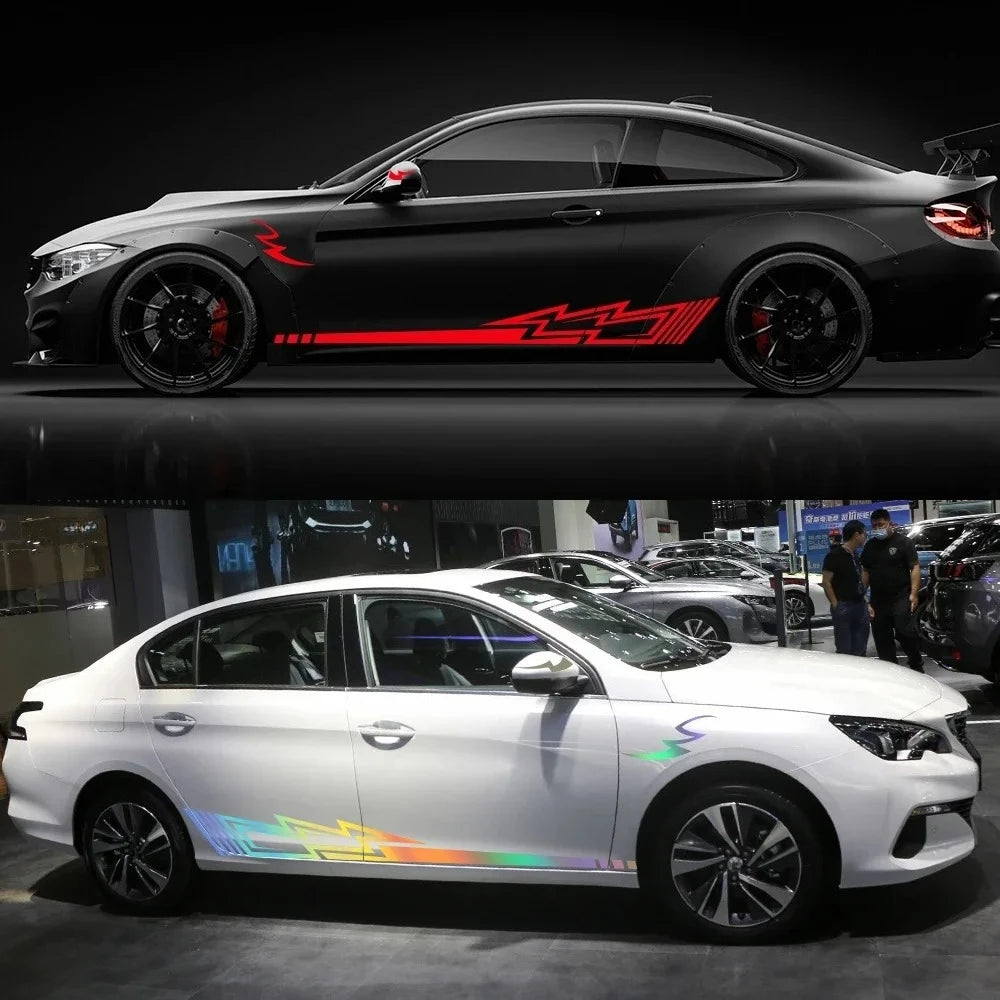6PCS Body Side Stickers Lightning Graphics Long Stripes Vinyl