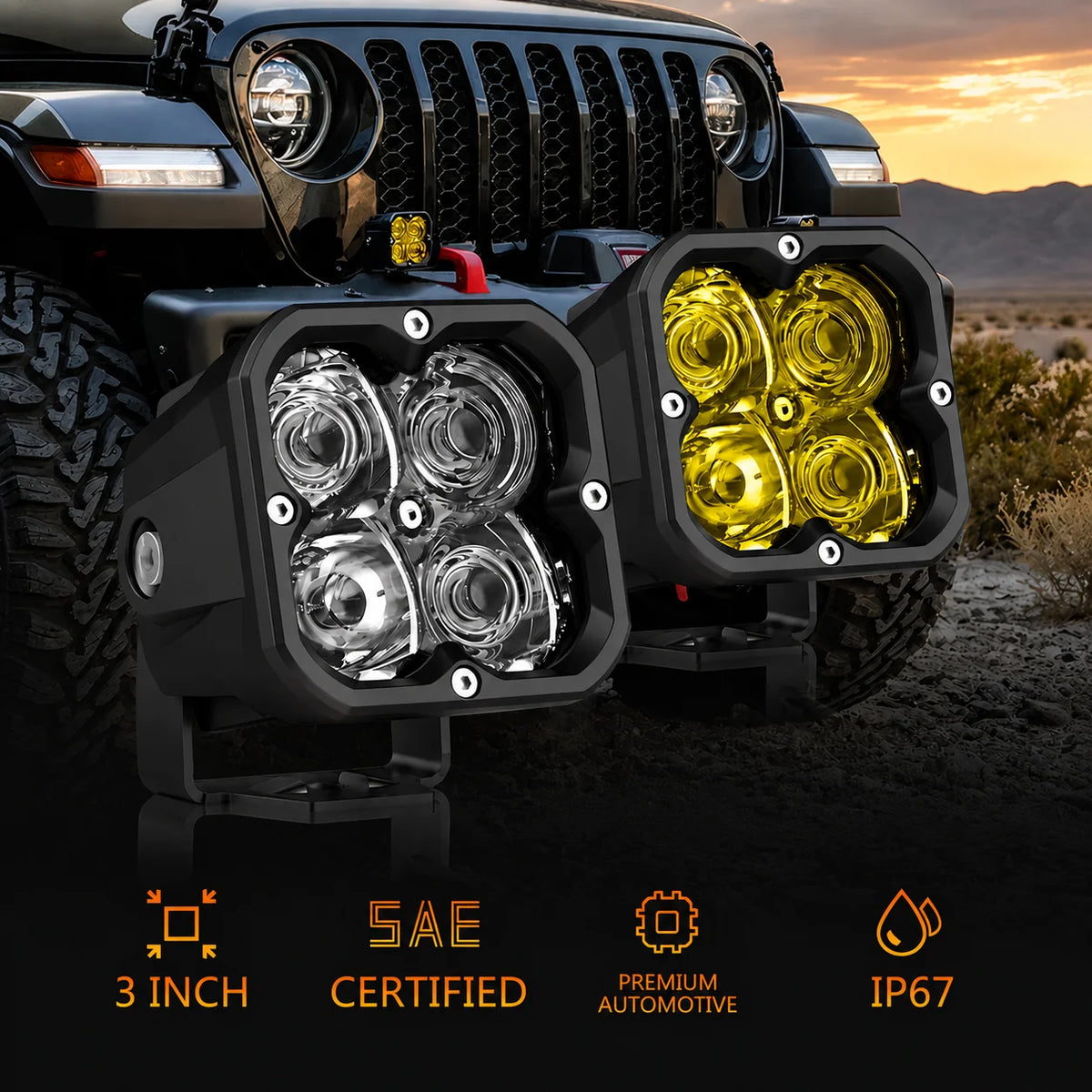 For ATV CN360 1PC 3inch 20W White Yellow Cube Pod Driving