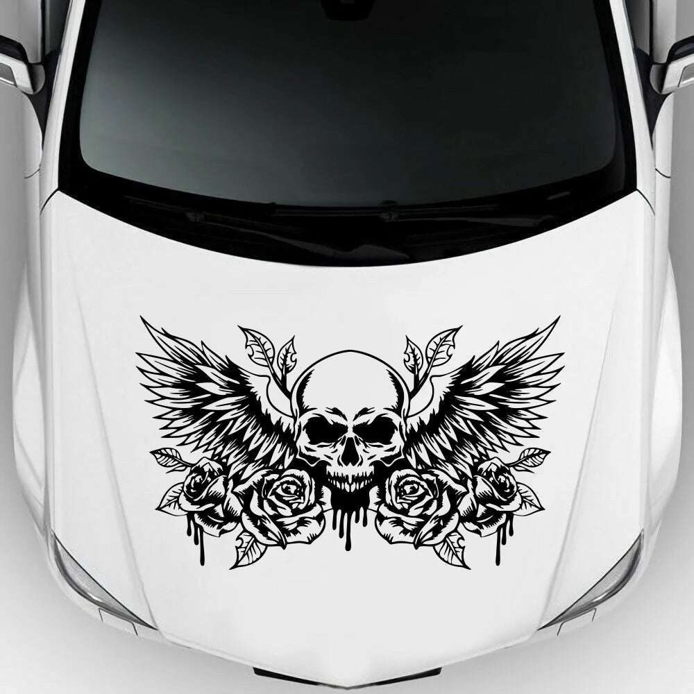 Skull Wings Flower Sticker Decal Roses Hood Body Door