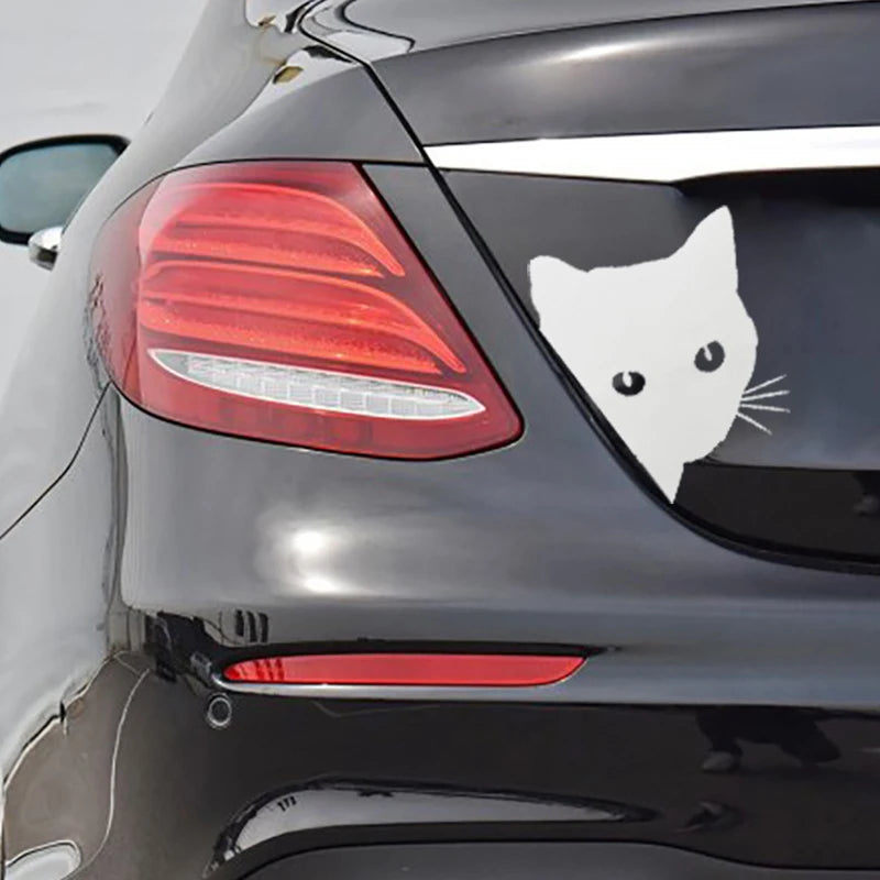 Fuuny Motorcycle Sticker Cat Peeking Decal Black White Vinyl