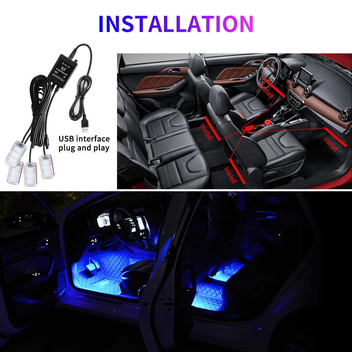 Backlight Foot Ambient Green Blue Red White Pink Interior