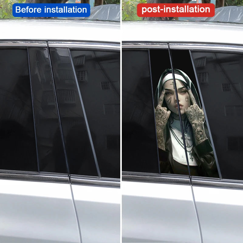2PCS Nun Sticker B Pillar Waterproof Door 3D