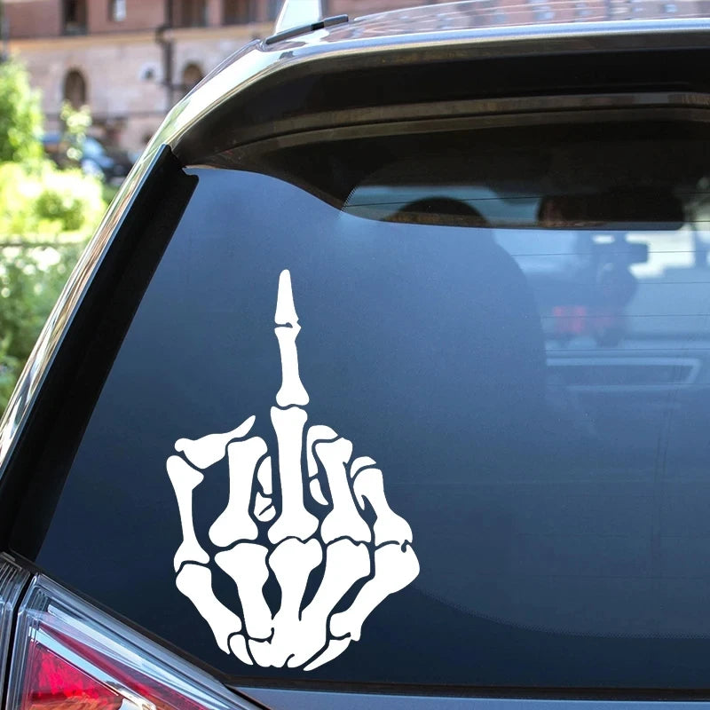 For Bumper Rear Window Skull Skeleton Bone Middle Finger