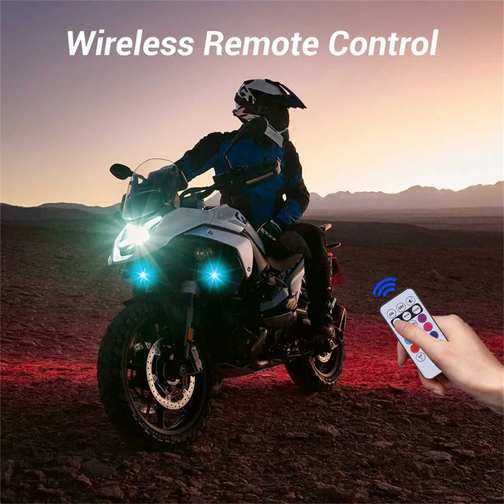 For Motorcycle 4PCS Atmospher Wireless Strobe Colors Warning
