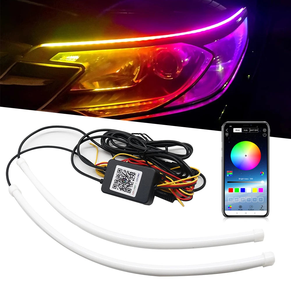 1SET 12V Drl Daytime Running APP Control Flexible RGB
