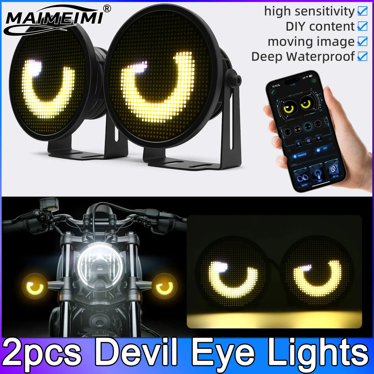 Ad 2PCS Devil Eye 3inch APP Screen Blink Angel