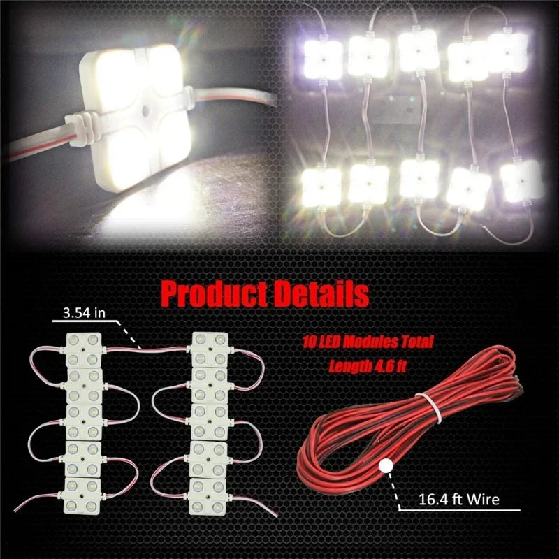 For Rv Boat Trailer Pickup DC12V 10X4 Leds Truck Bed White