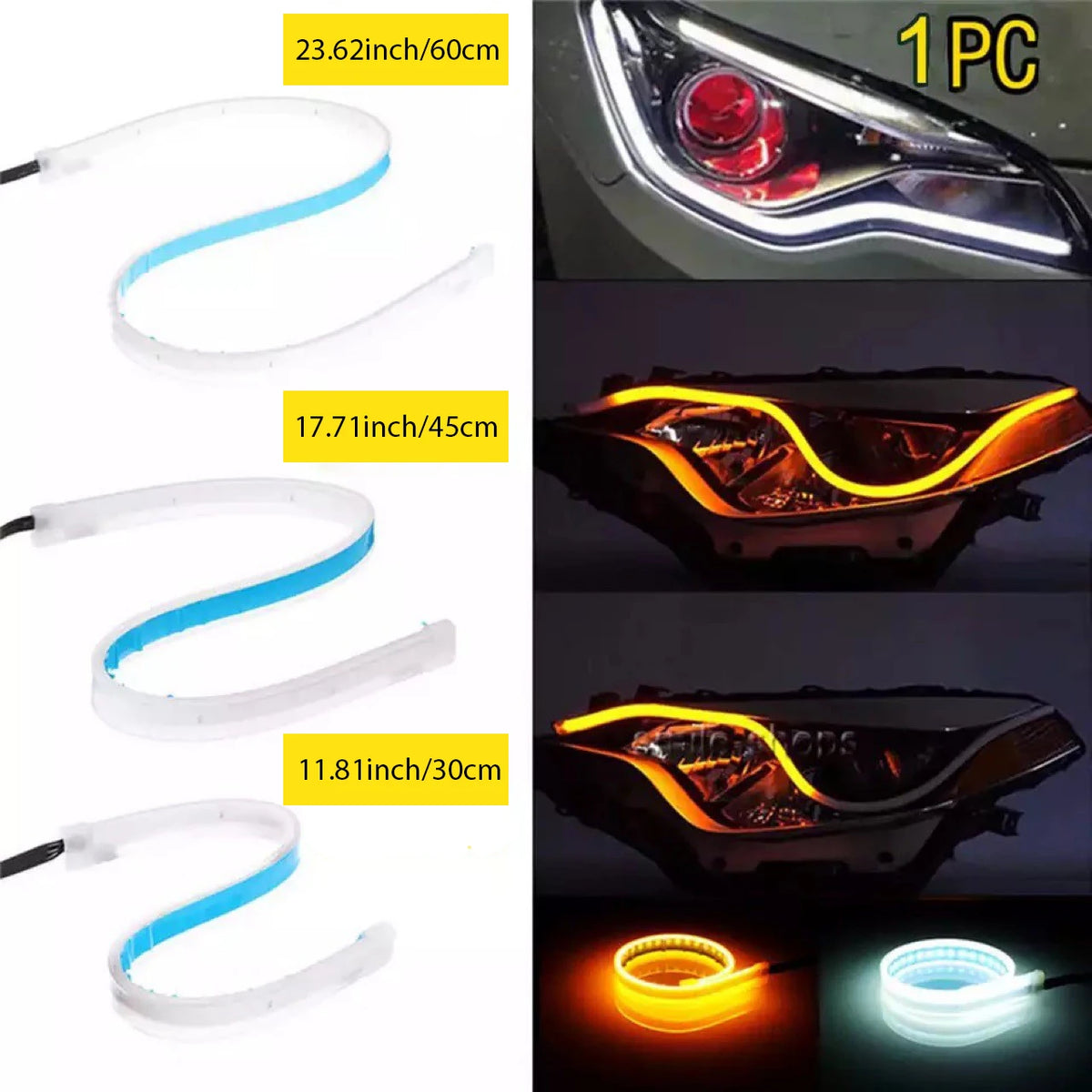 1PC 12V Flexible Daytime Running Waterproof Strip White Turn