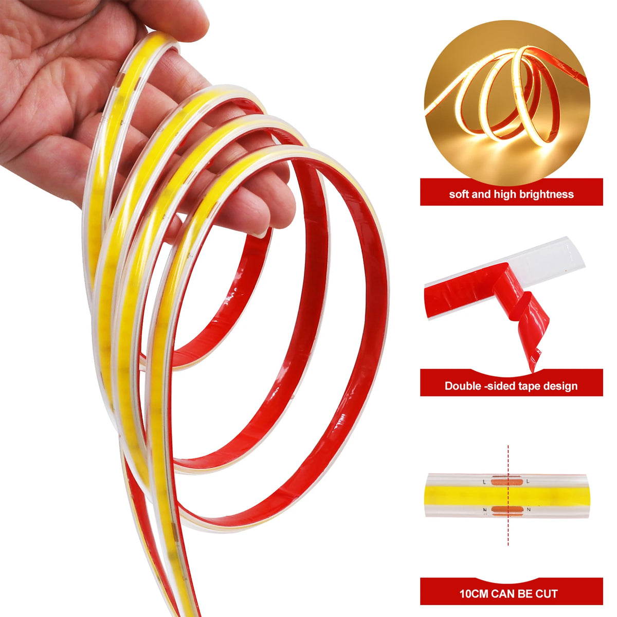 220V Cob Strip Waterproof 0.5m 5M 10M 20M 40M