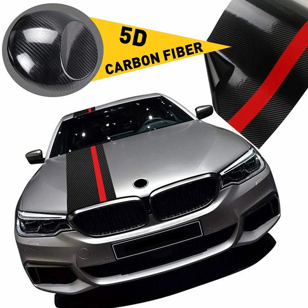 1PCS 5D Carbon Fiber Rally Racing Stripes Front Hood
