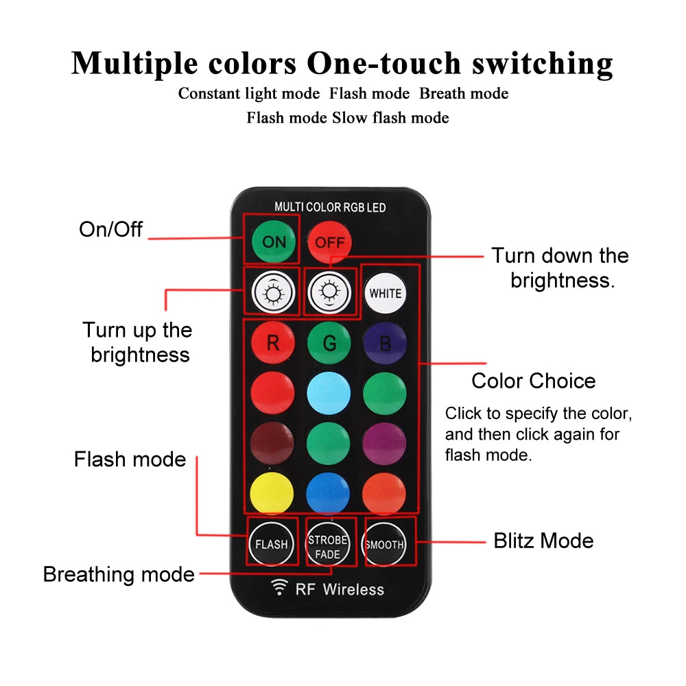 2PCS T10 RGB 12V Remote Control Indicator W5W Automobiles