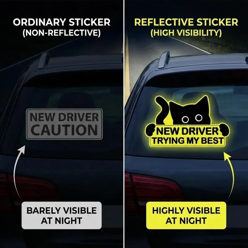 3PCS Driver Reflective Sticker self-adhesive Black Cat Decal Body