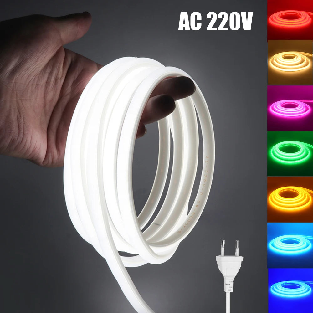 220V Cob Strip White Red Ice Blue Pink Yellow