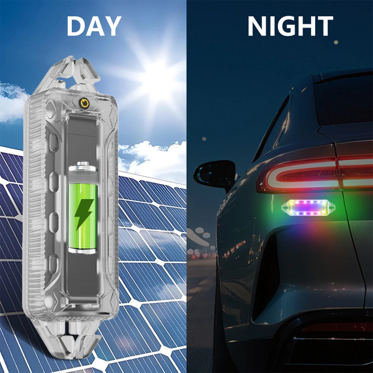 2PCS Solar Flashing Warning Wireless Breathing anti-collision