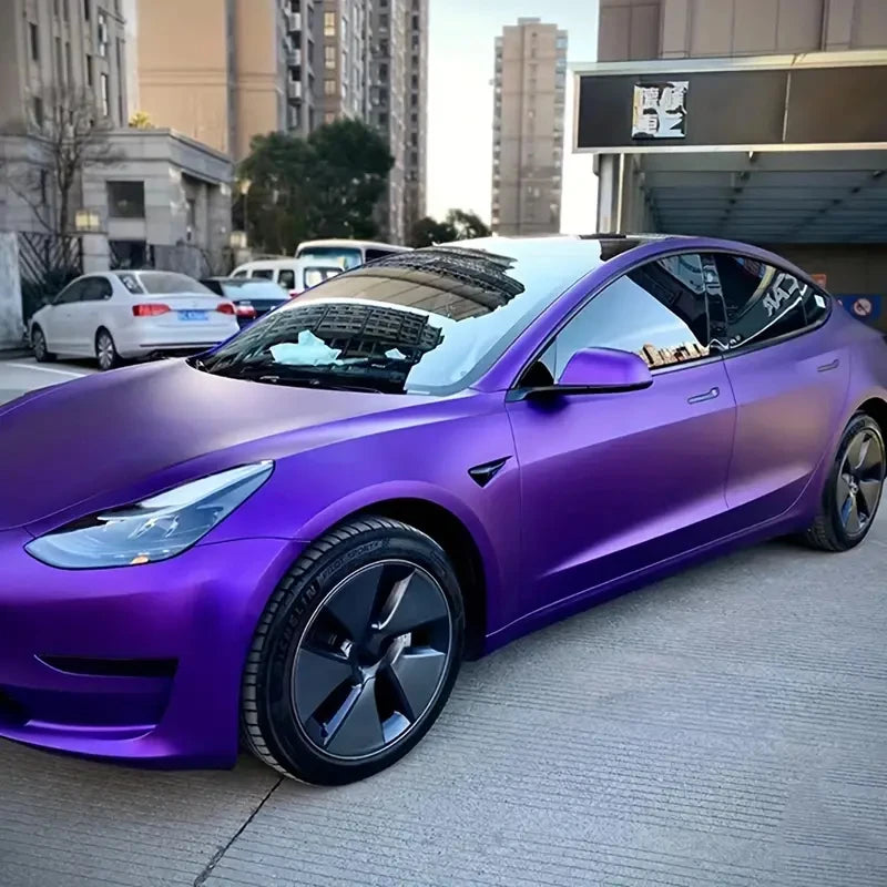Chrome Matte Metallic Purple Vinyl Wrap Roll Self Adhesive