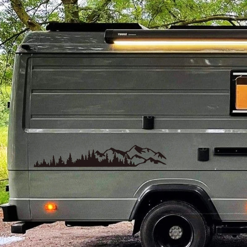 Camp Motorhome Side Body Window Bumper Sticker Large Mountain