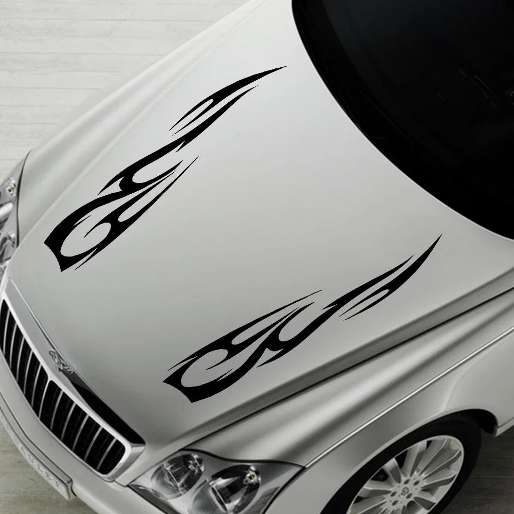 Engine Hood Stripe Sticker Flame Pattern Racing Sports Body