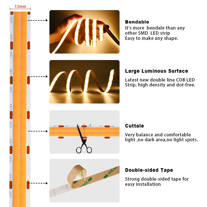 Super Bright Cob Strip 2000LM M Double Row 600leds