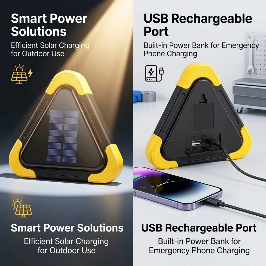 Emergency Warning Triangle Solar Powered Reflective Sign