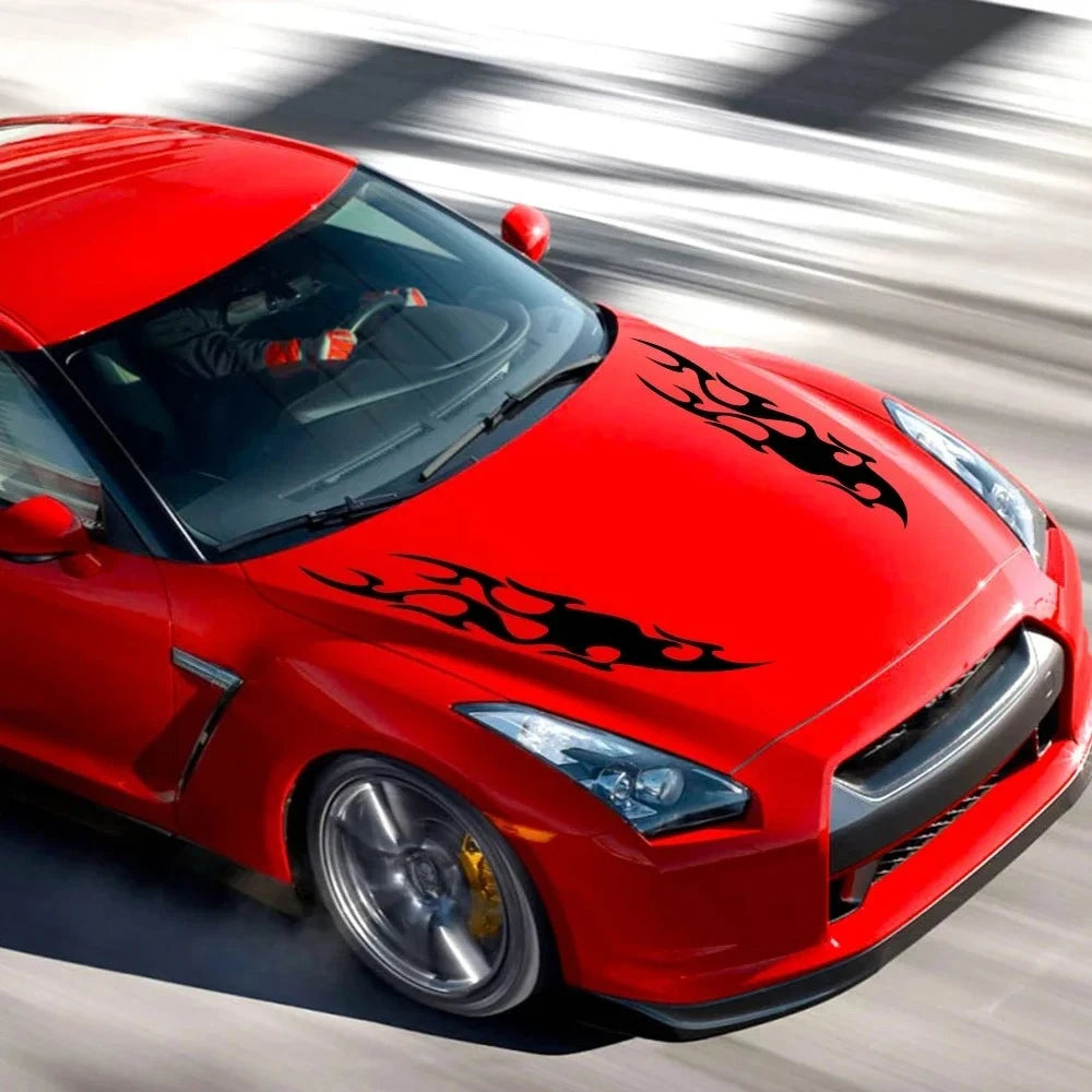 2PCS Flame Design Engine Hood Stickers Racing Sport Vinyl