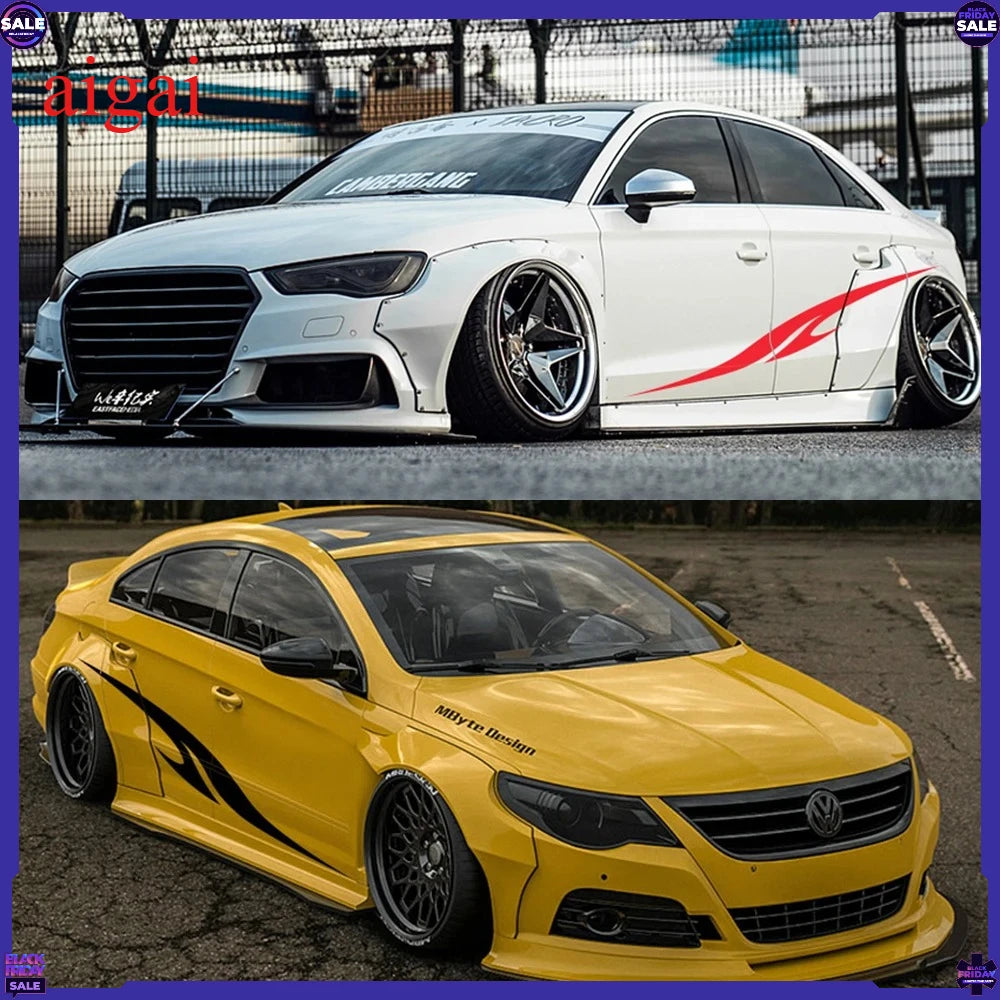 2PCS Racing Sports Sticker Vinyl Side Skirts Decal Funny