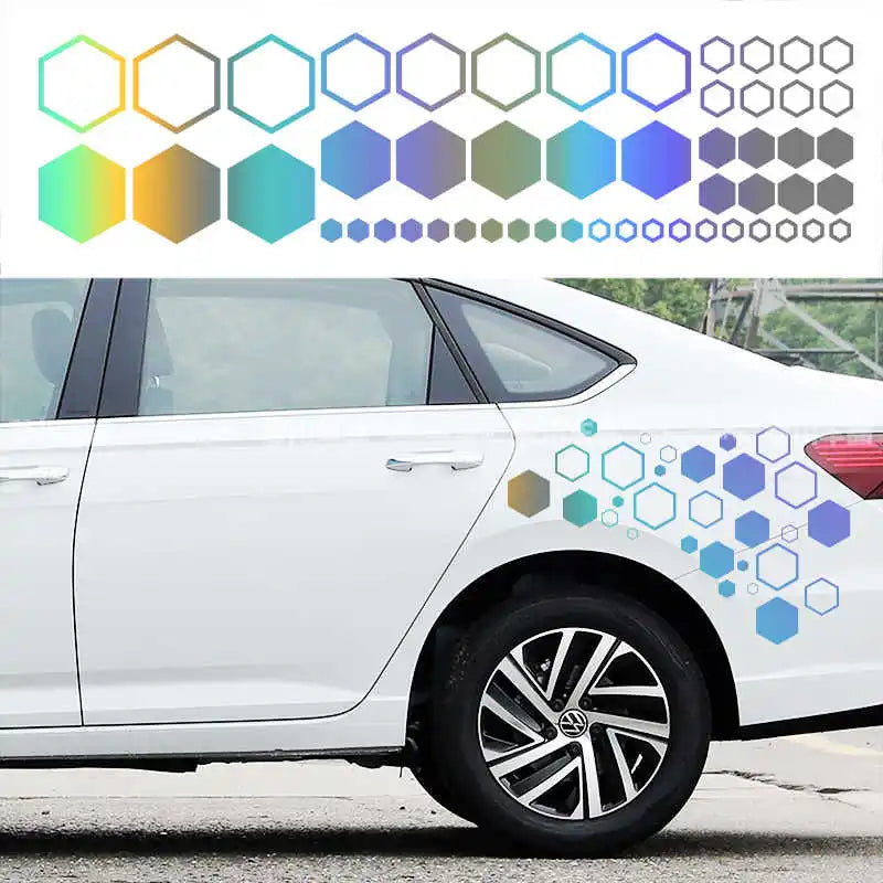 52PCS Set Cool Sticker Graphics Honeycomb Open Decor Tuning
