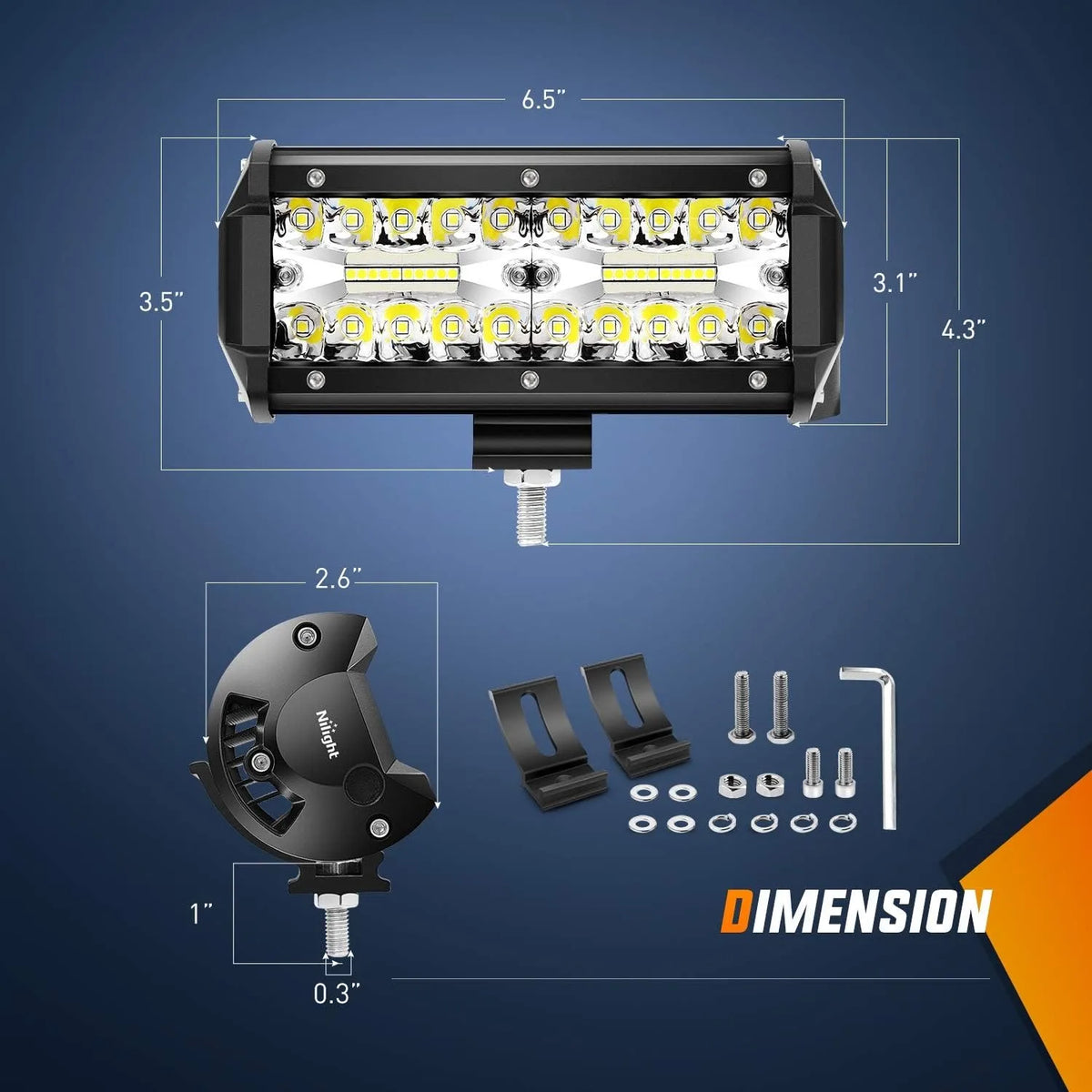 For LED Work Light Triple Rows Nilight 2PCS 6.5 Inch 120W Spot