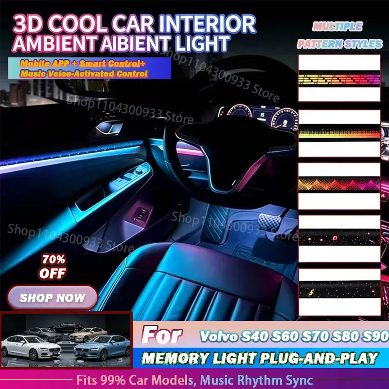 For Volvo S40 S60 S70 S80 S90 Interior Ambient Strip RGB Fiber