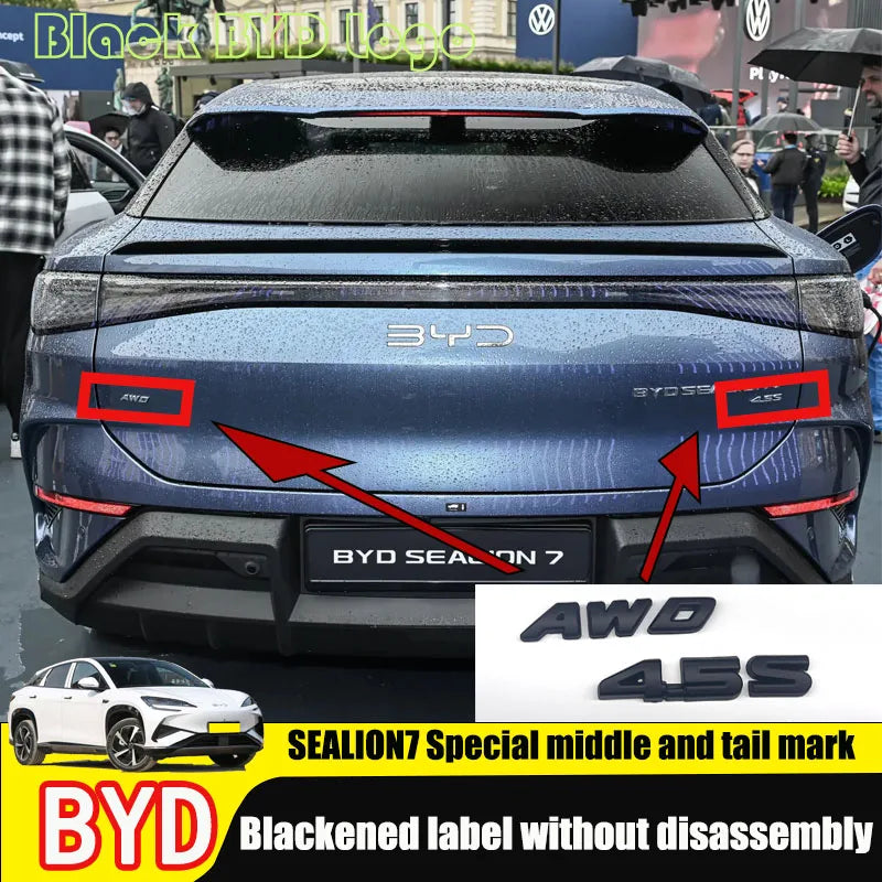 For BYD Sealion 7 Ev Black Front Badge Rear Emblem Sticker Matte