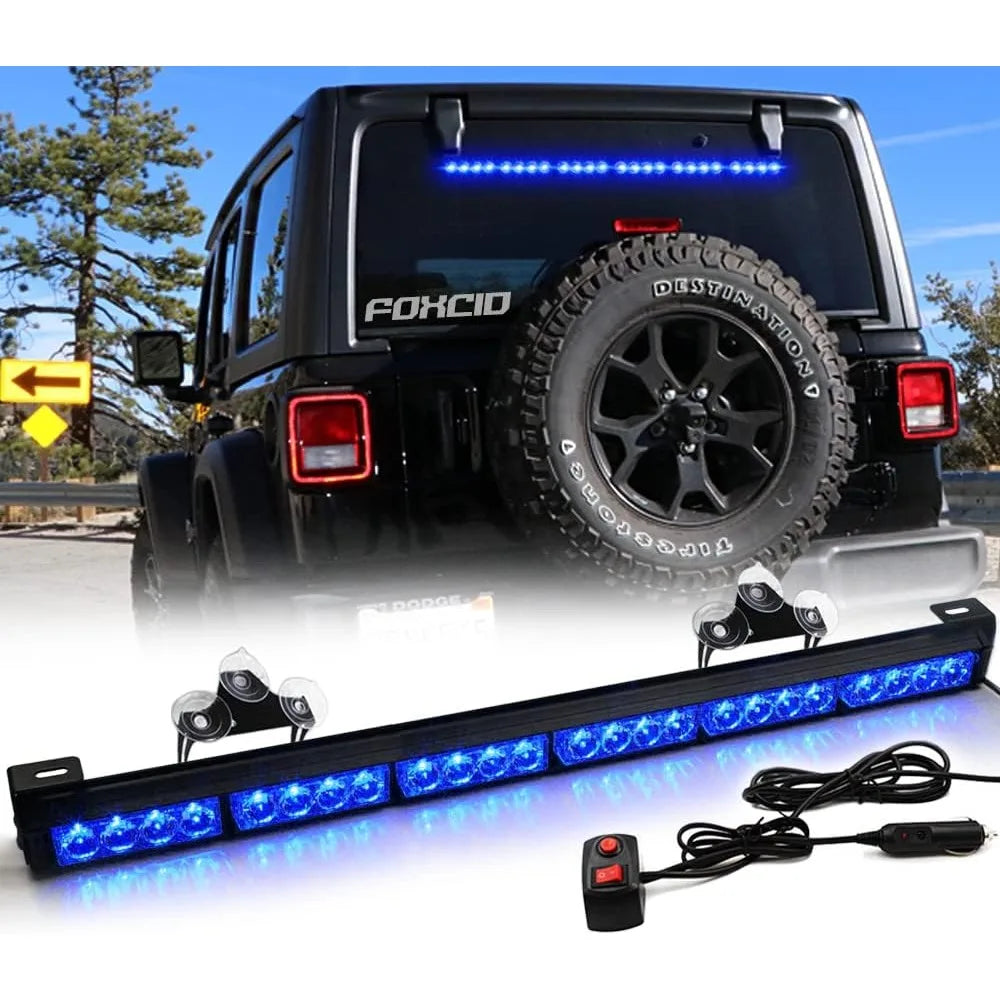24 Blue Modes Emergency Warning Traffic Advisor Strobe Bar