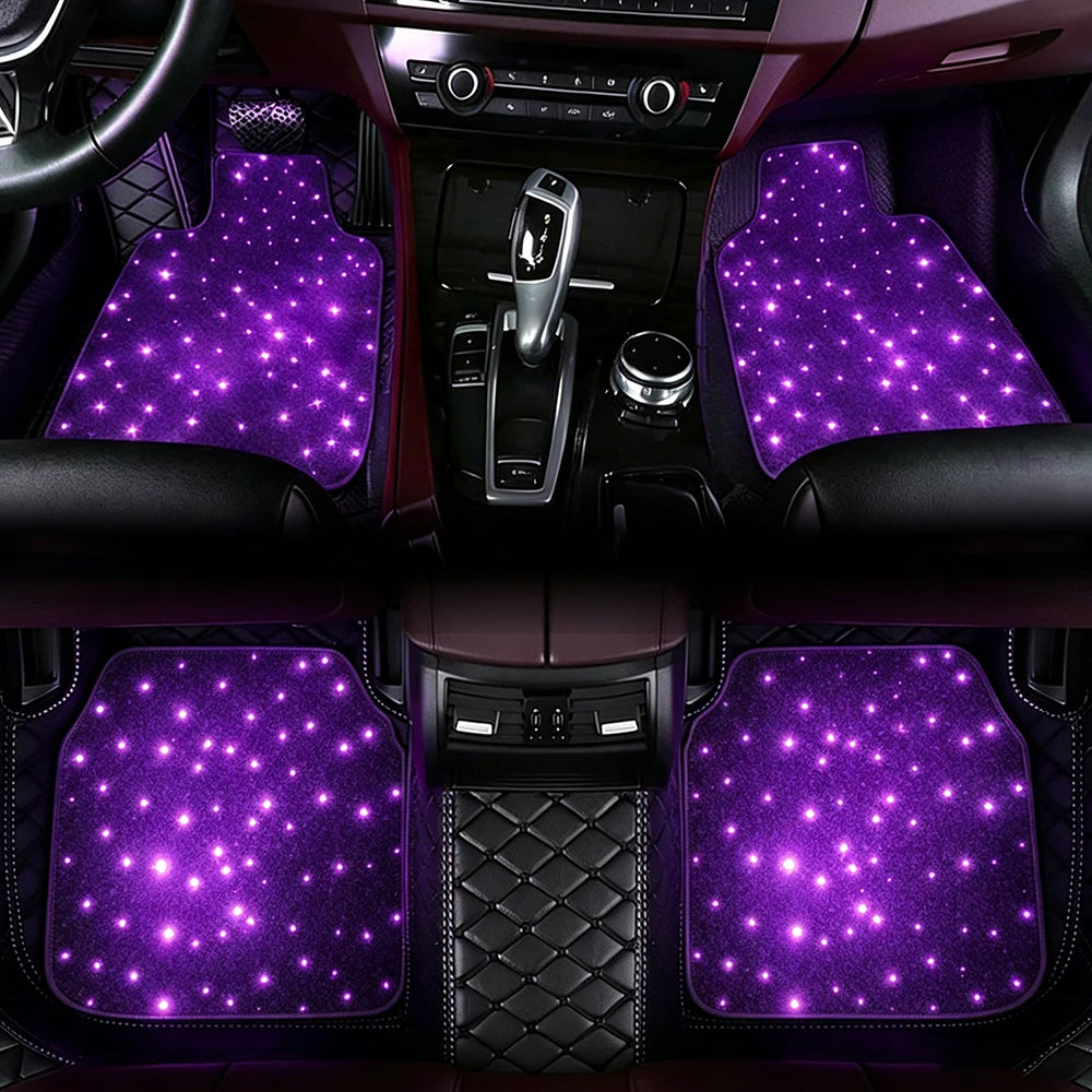 4PCS Starlight Floor Mats APP Control Washable Fiber Optic