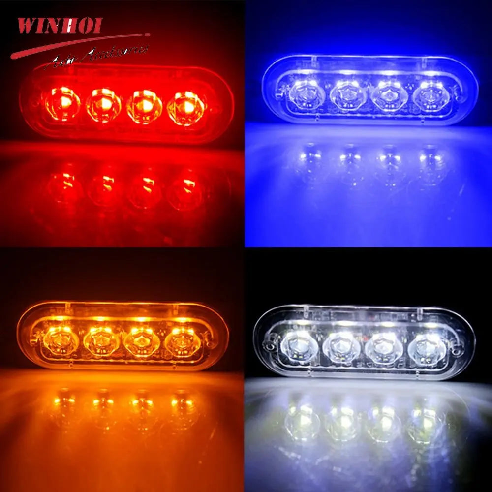 4LED Strobe Amber Blue Grill Warning 12-24v Stroboscopes Safati