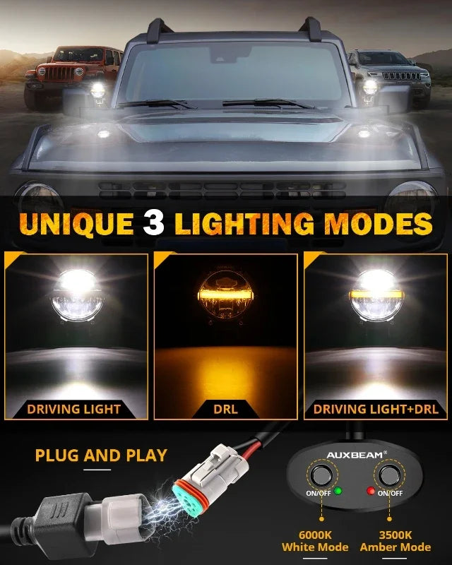 Auxbeam 2PCS Inch 110W 11000LM Work Amber Drl Truck