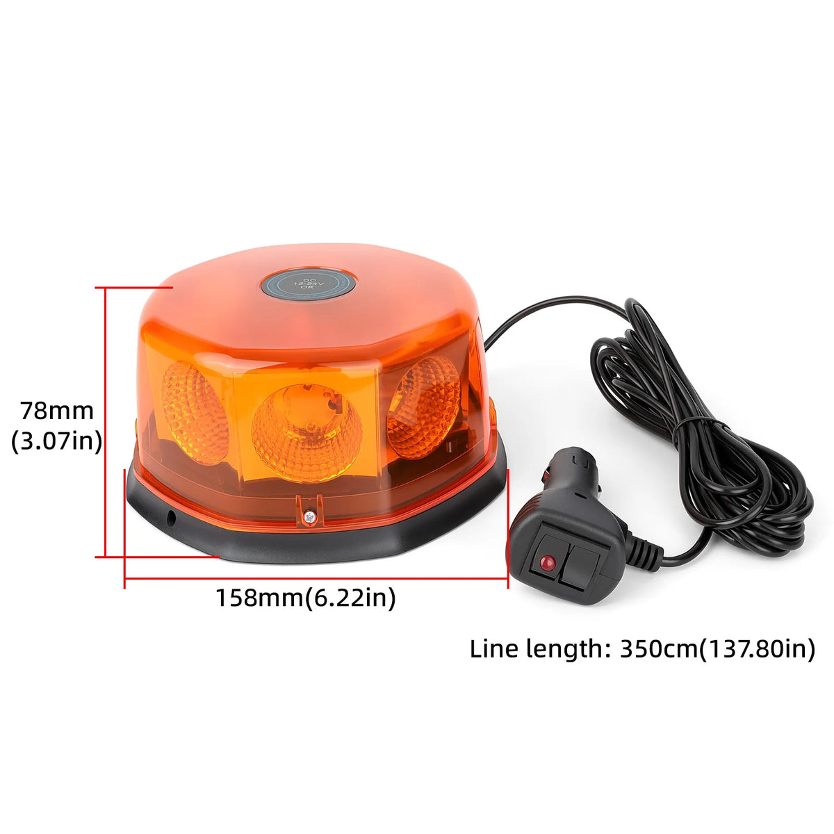 12v24v Amber Warning Beacon Magnetic Roof Mount Strobe Flashlight