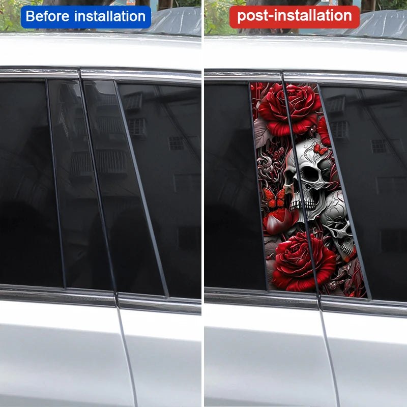2PCS Skull Rose b-pillar Decal Vinyl Waterproof Covering