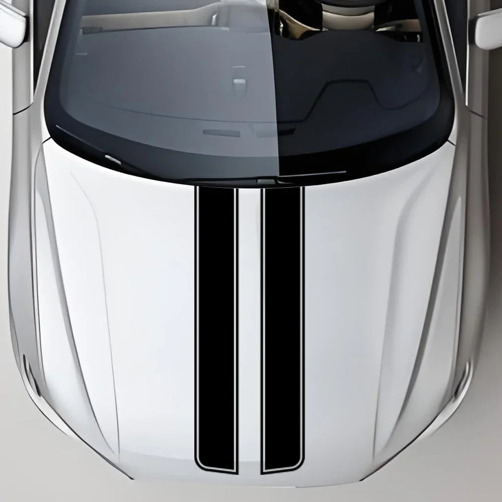2PCS Sports Racing Engine Hood Stripe Sticker Waterproof Pvc