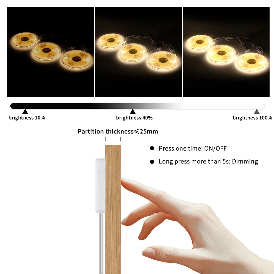 1m-5m Cob Strip Cabinet Dc 24V Penetrable Wood Touch