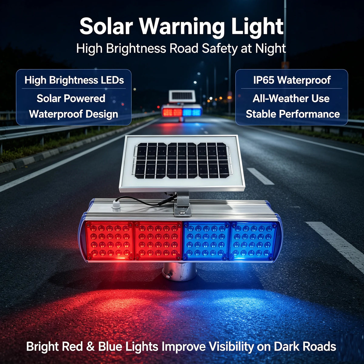 multi-solar Warning Flash Red Blue Night Traffic Road